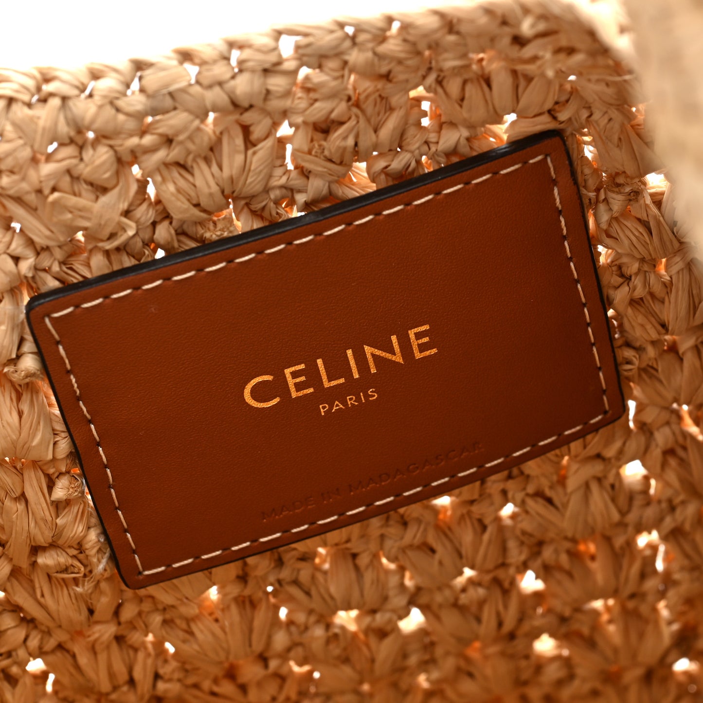 Raffia Calfskin Triomphe Panier Hobo Bag Natural Tan