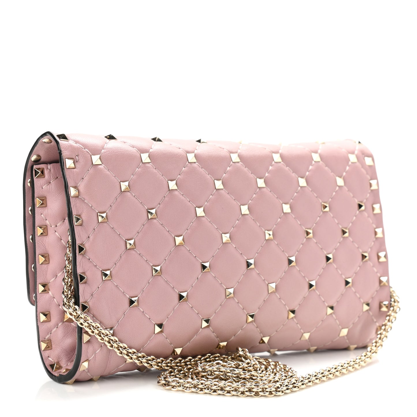 Nappa Rockstud Spike Wallet on Chain Water Rose