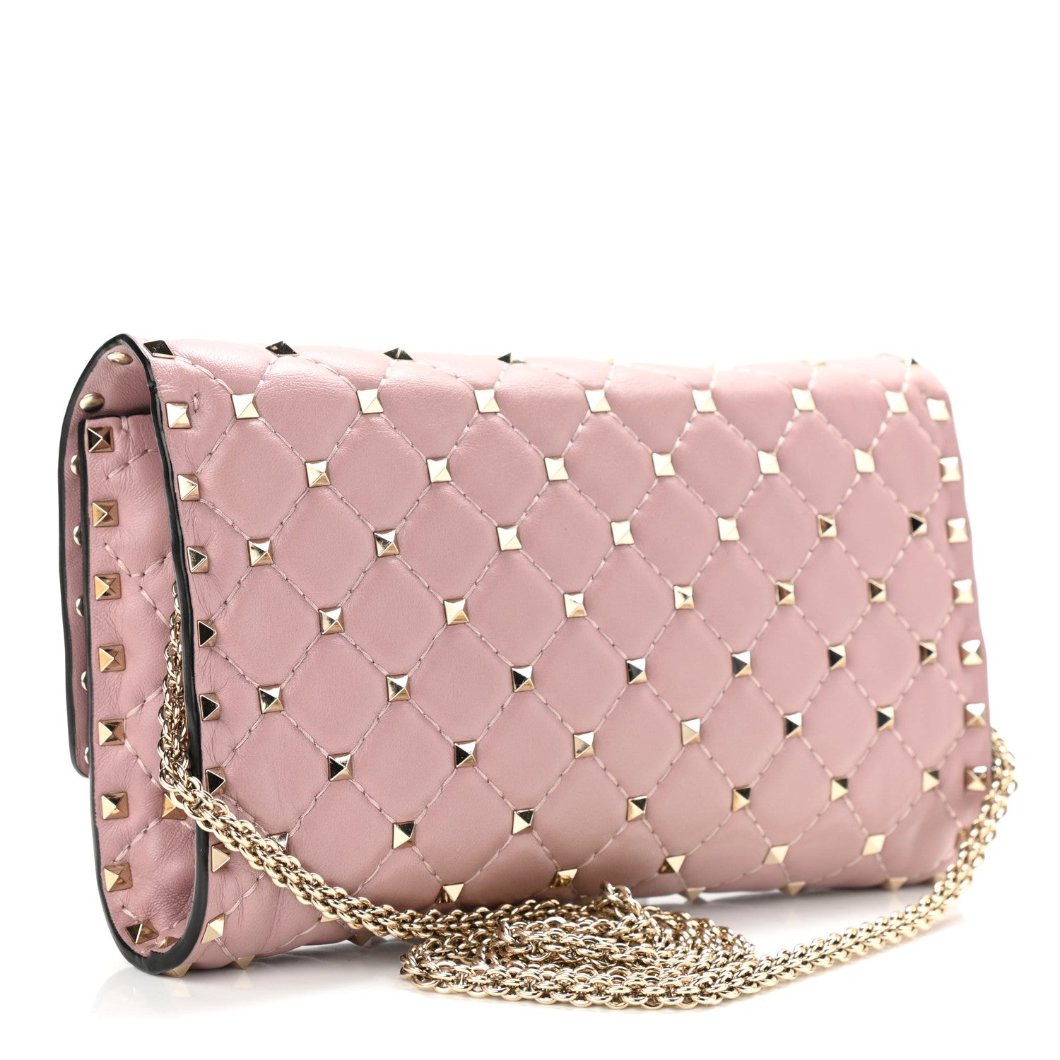 Valentino Garavani Nappa Rockstud Spike Wallet on Chain Water Rose 3 of 10