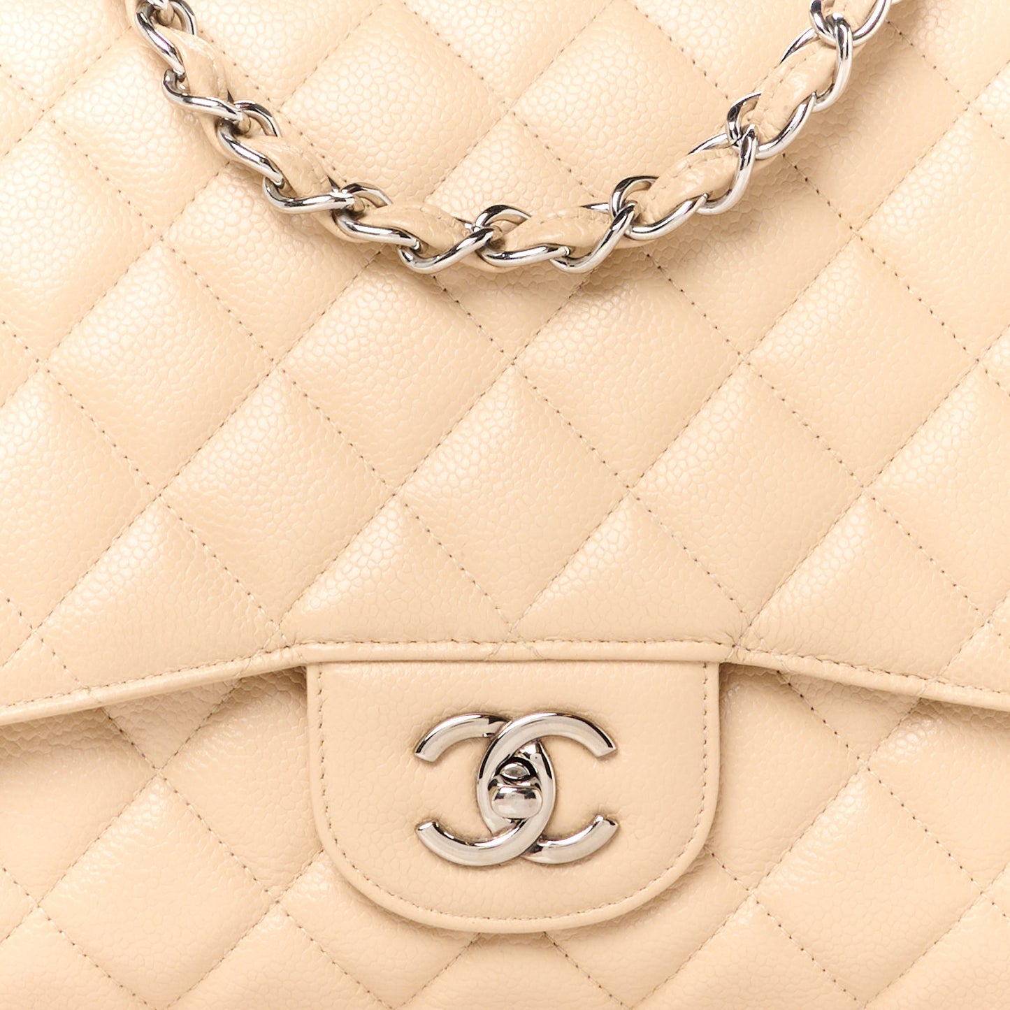 Caviar Quilted Jumbo Single Flap Beige Clair