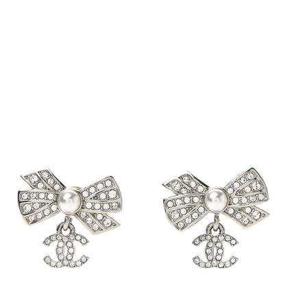 Chanel Crystal CC Bow Drop Earrings Silver 1 of 5