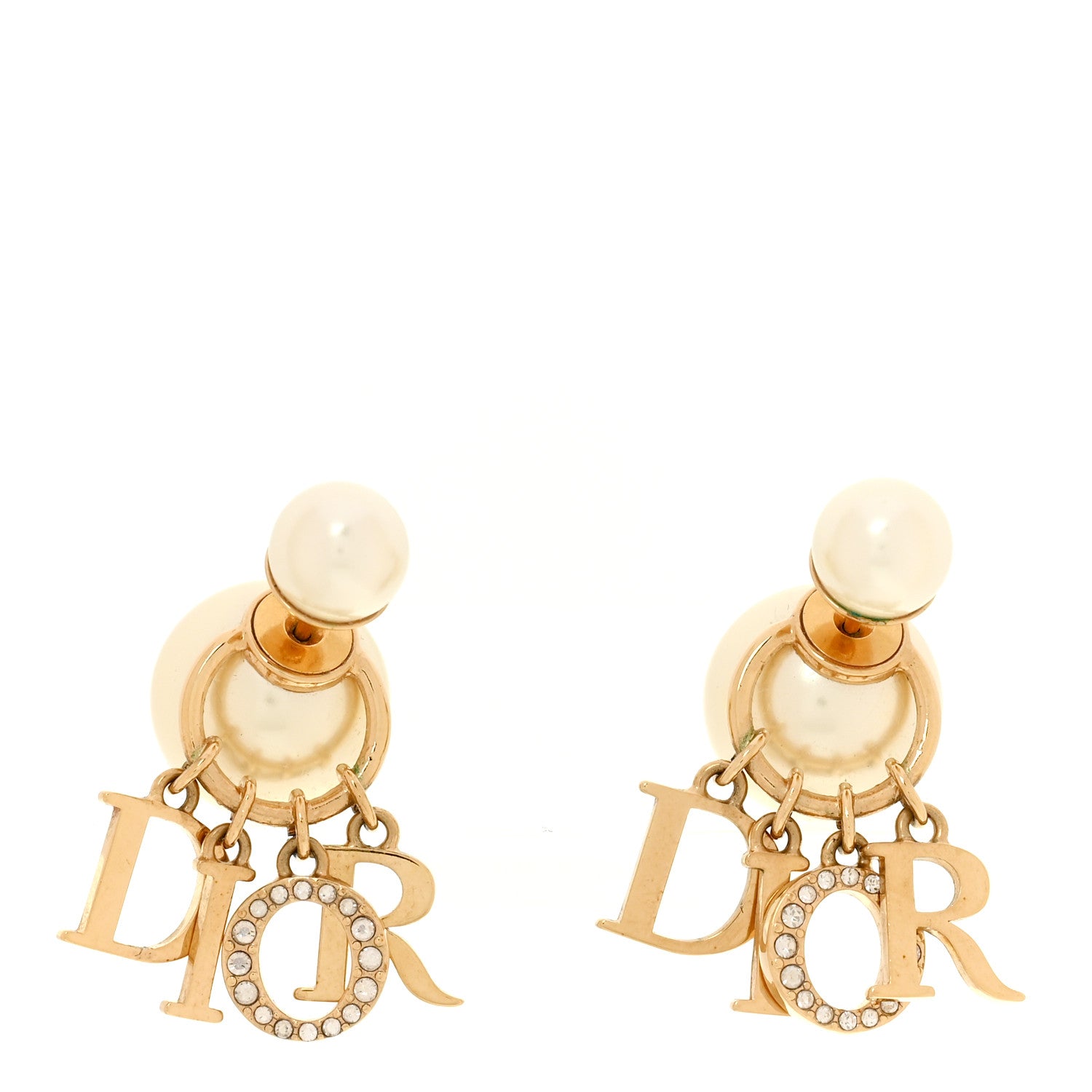 Christian Dior Pearl Crystal Tribal Logo Charms Earrings Gold 1 of 5