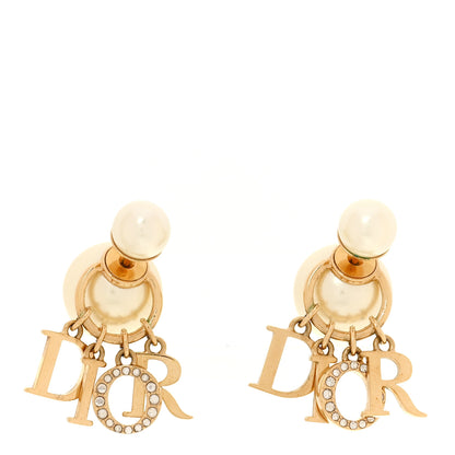 Christian Dior Pearl Crystal Tribal Logo Charms Earrings Gold 1 of 5