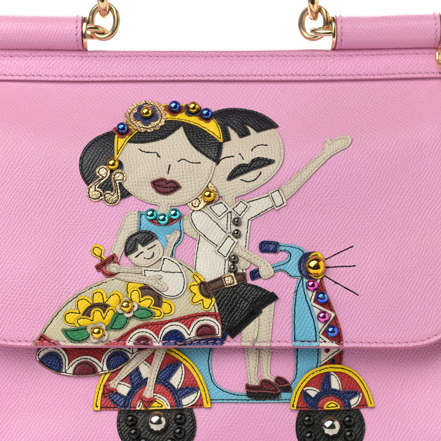 Dauphine Studded Medium DG Family Patch Miss Sicily Satchel Pink
