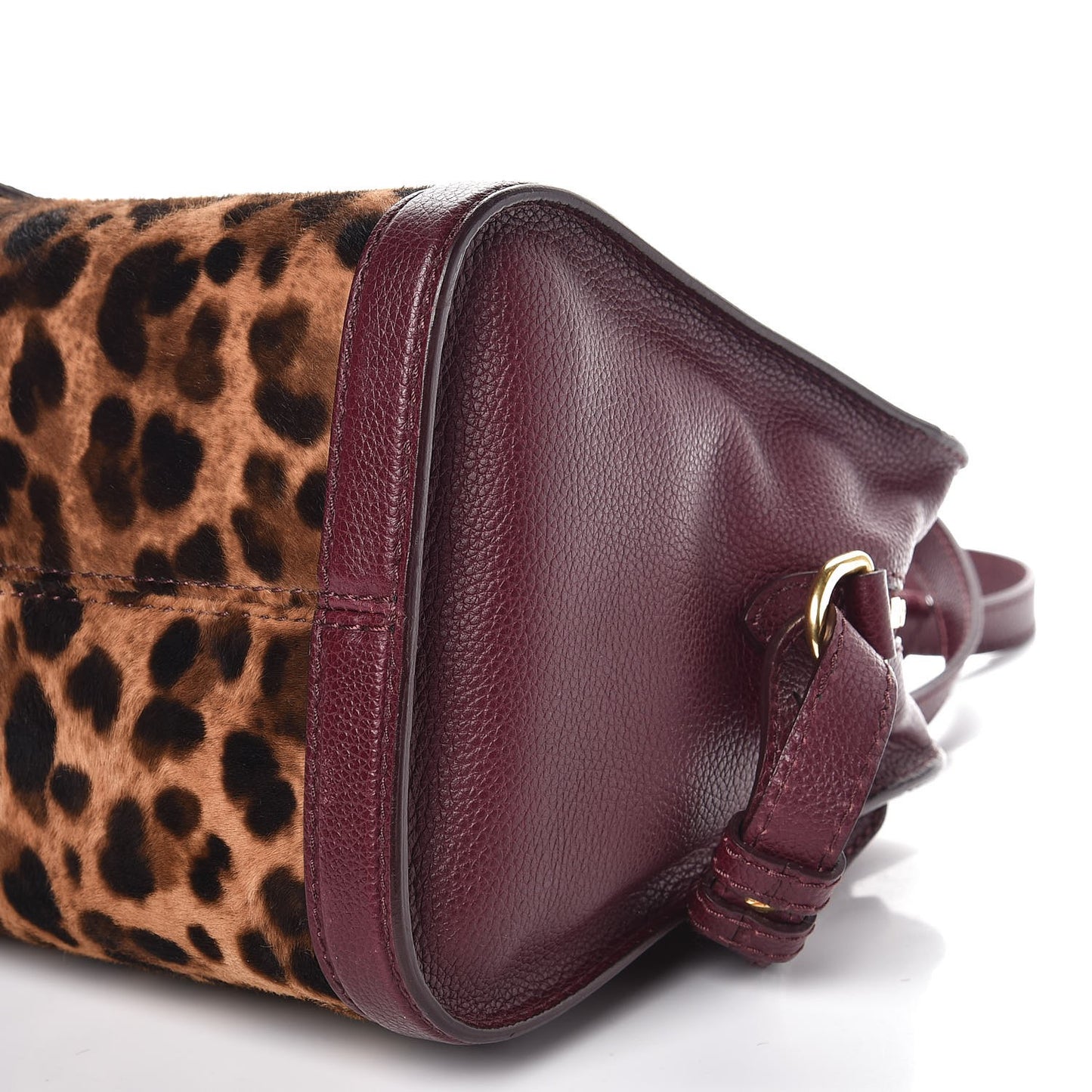 Leopard Print Pony Hair Pebbled Calfskin Small Skull Padlock Zip Around Tote Bordeaux