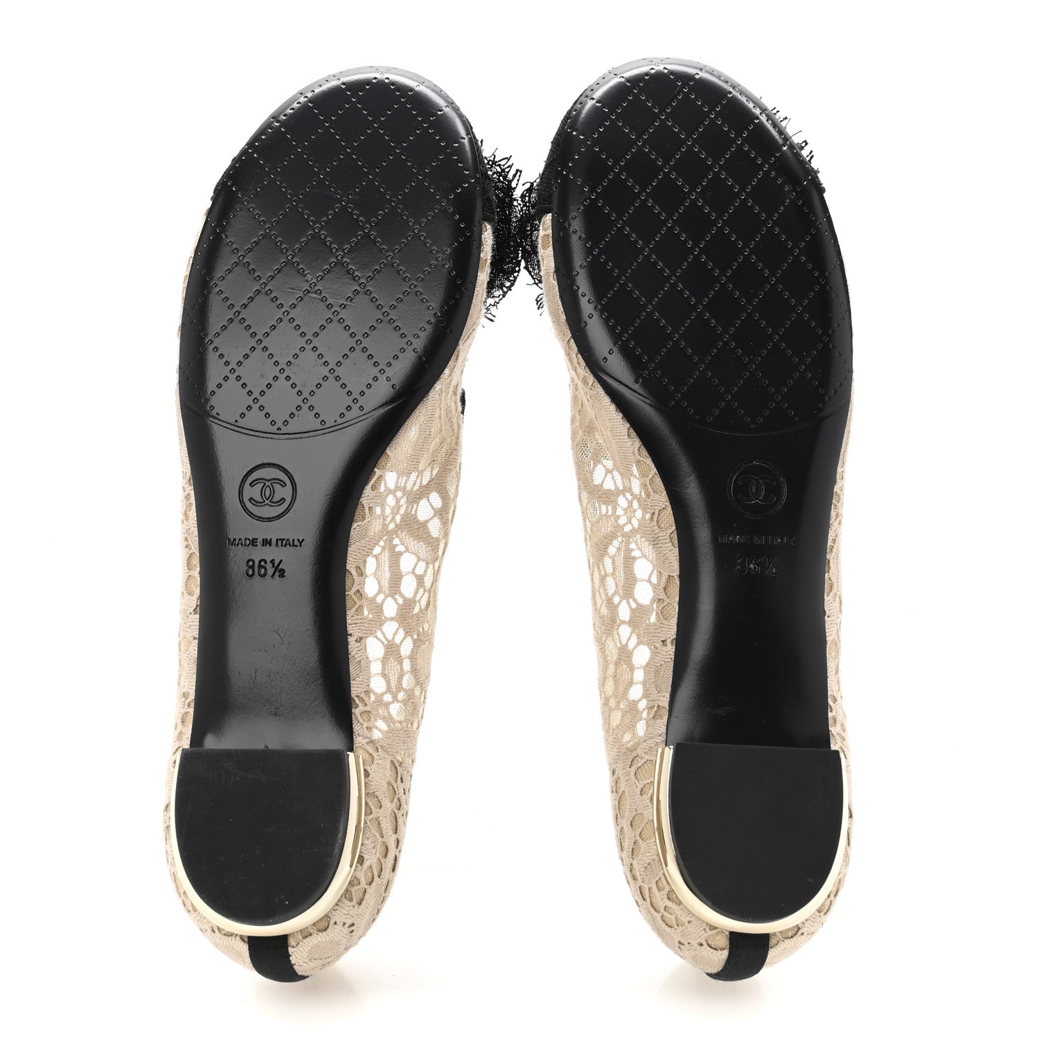 Chanel Lace Cap Toe CC Flats 36.5 Beige Black 6 of 9