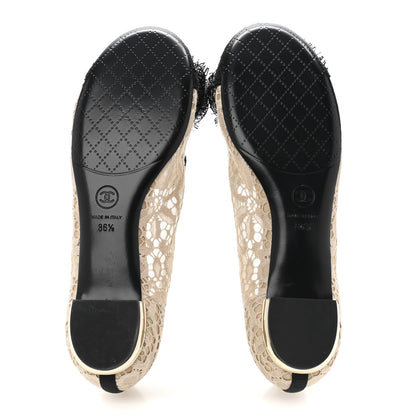 Chanel Lace Cap Toe CC Flats 36.5 Beige Black 6 of 9