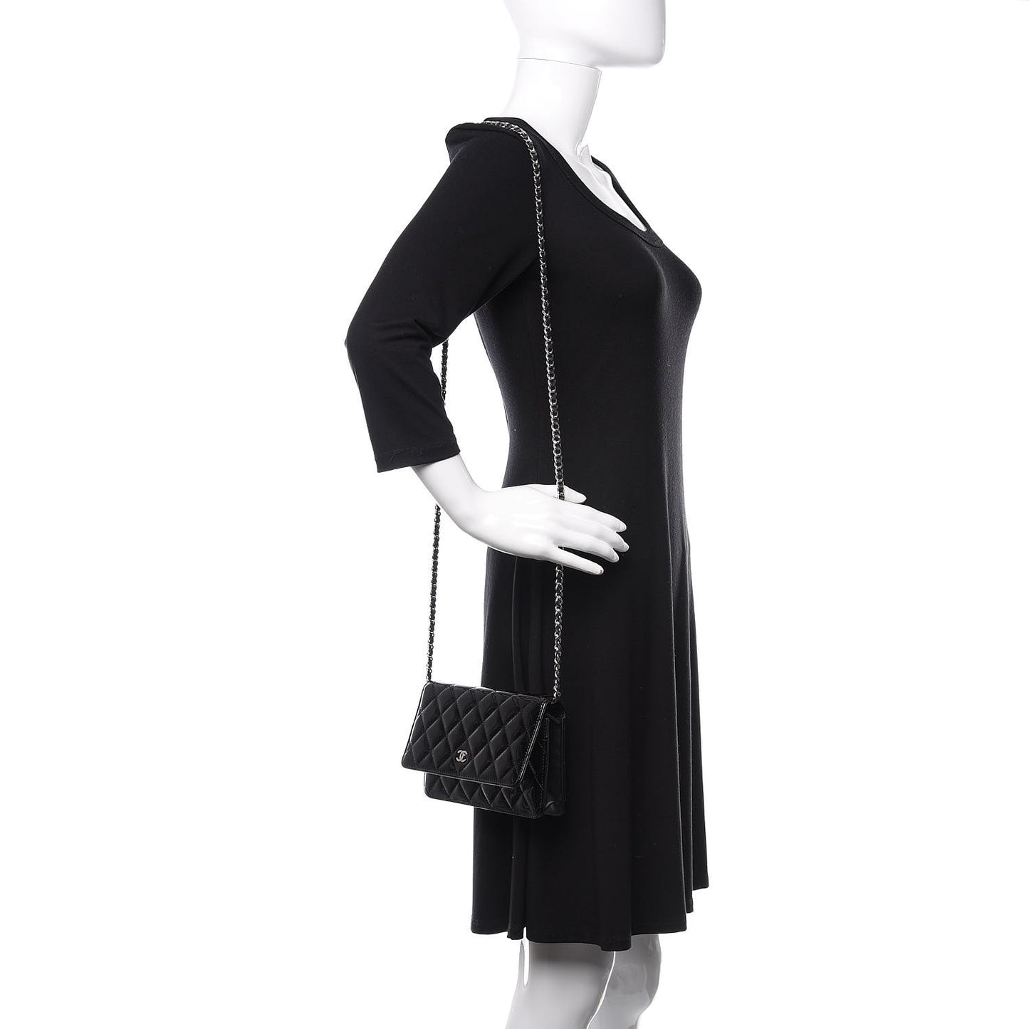 Patent Quilted Wallet On Chain WOC Black