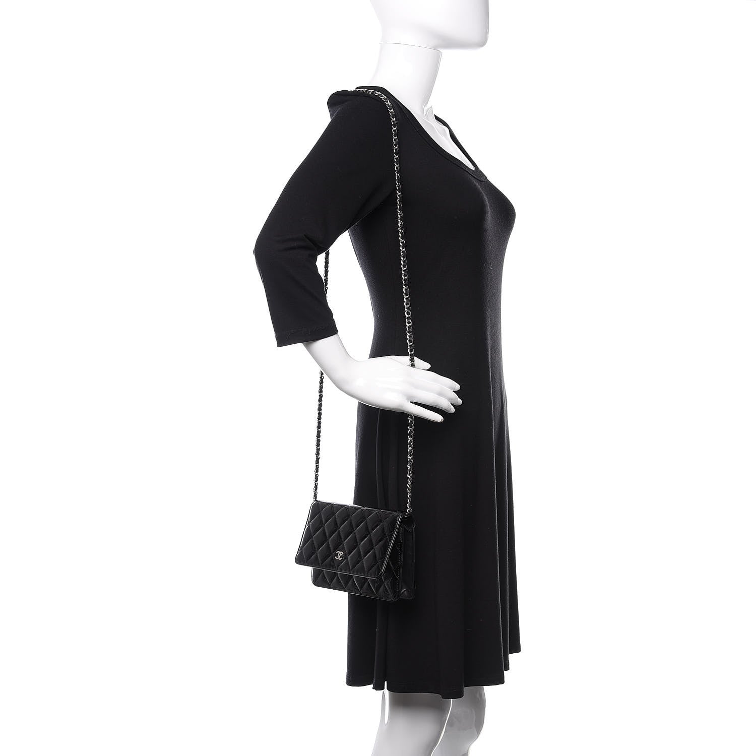 Chanel Patent Quilted Wallet On Chain WOC Black 2 of 11