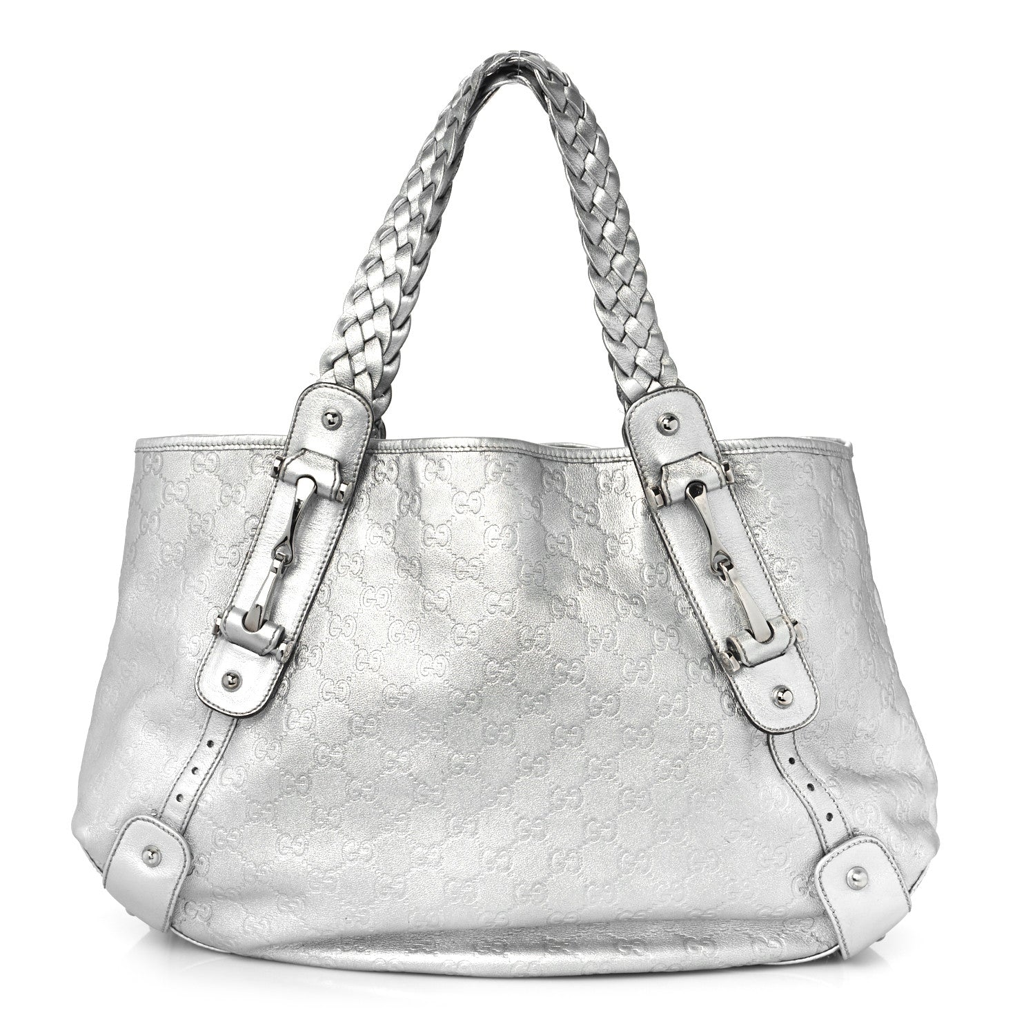 Gucci Metallic Guccissima Medium Pelham Shoulder Bag Silver 1 of 9