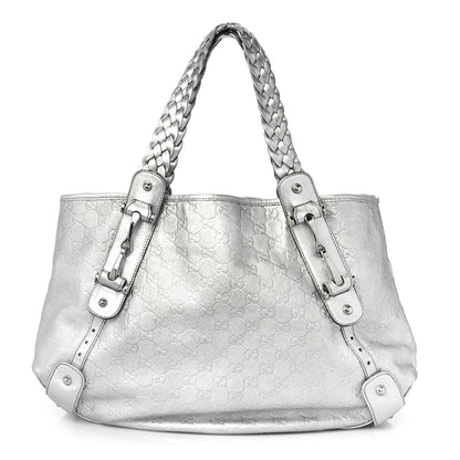 Gucci Metallic Guccissima Medium Pelham Shoulder Bag Silver 1 of 9