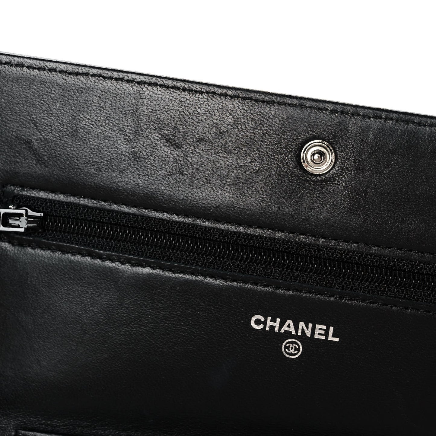 Lambskin Camellia Embossed Wallet on Chain WOC Black