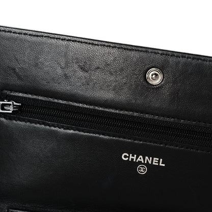 Chanel Lambskin Camellia Embossed Wallet on Chain WOC Black 10 of 10