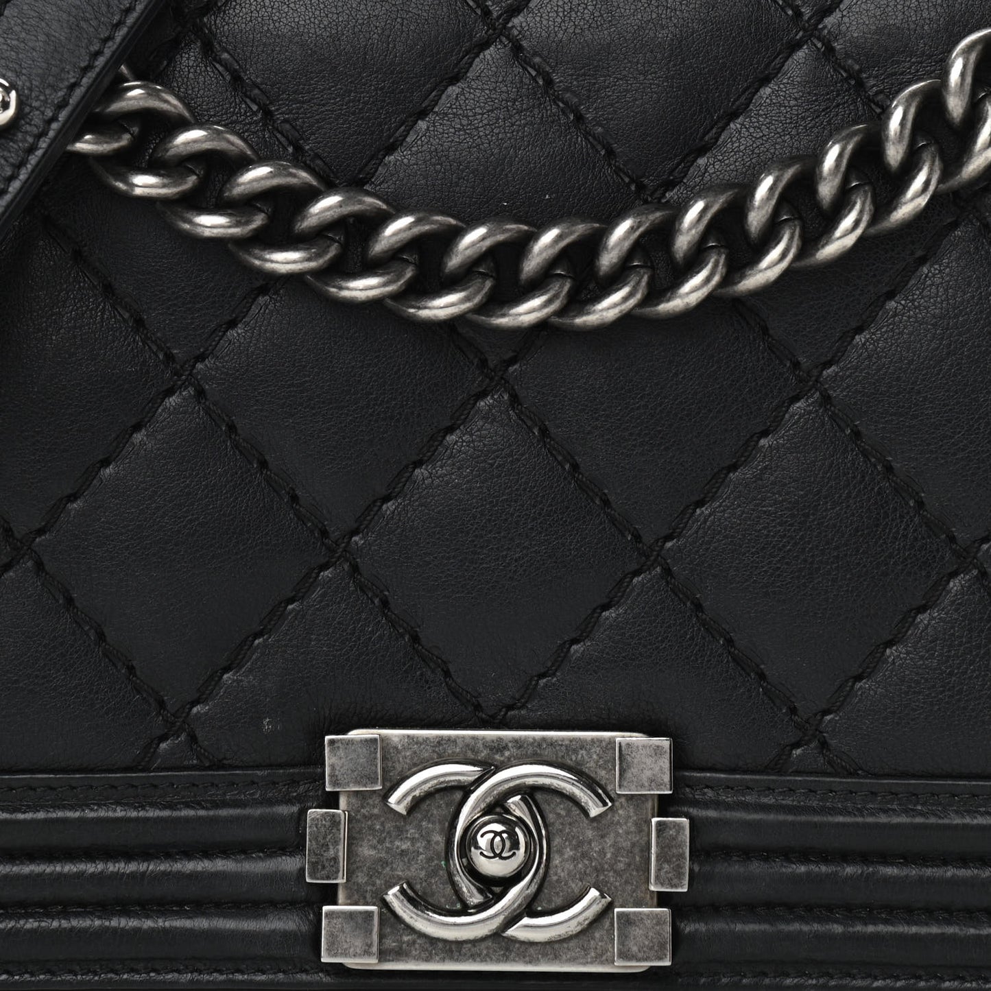 Calfskin Quilted Double Stitch New Medium Boy Flap Black