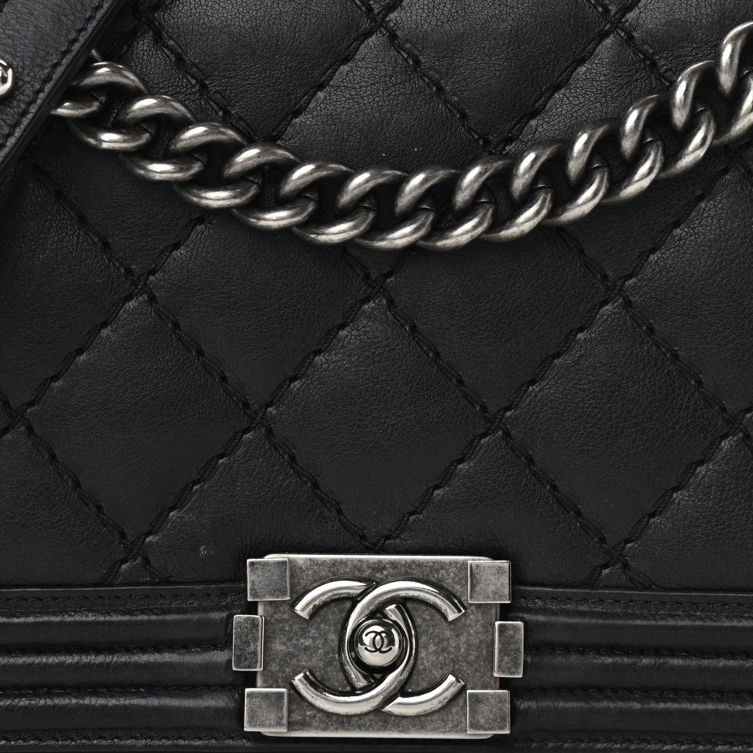 Chanel Calfskin Quilted Double Stitch New Medium Boy Flap Black 12 of 12