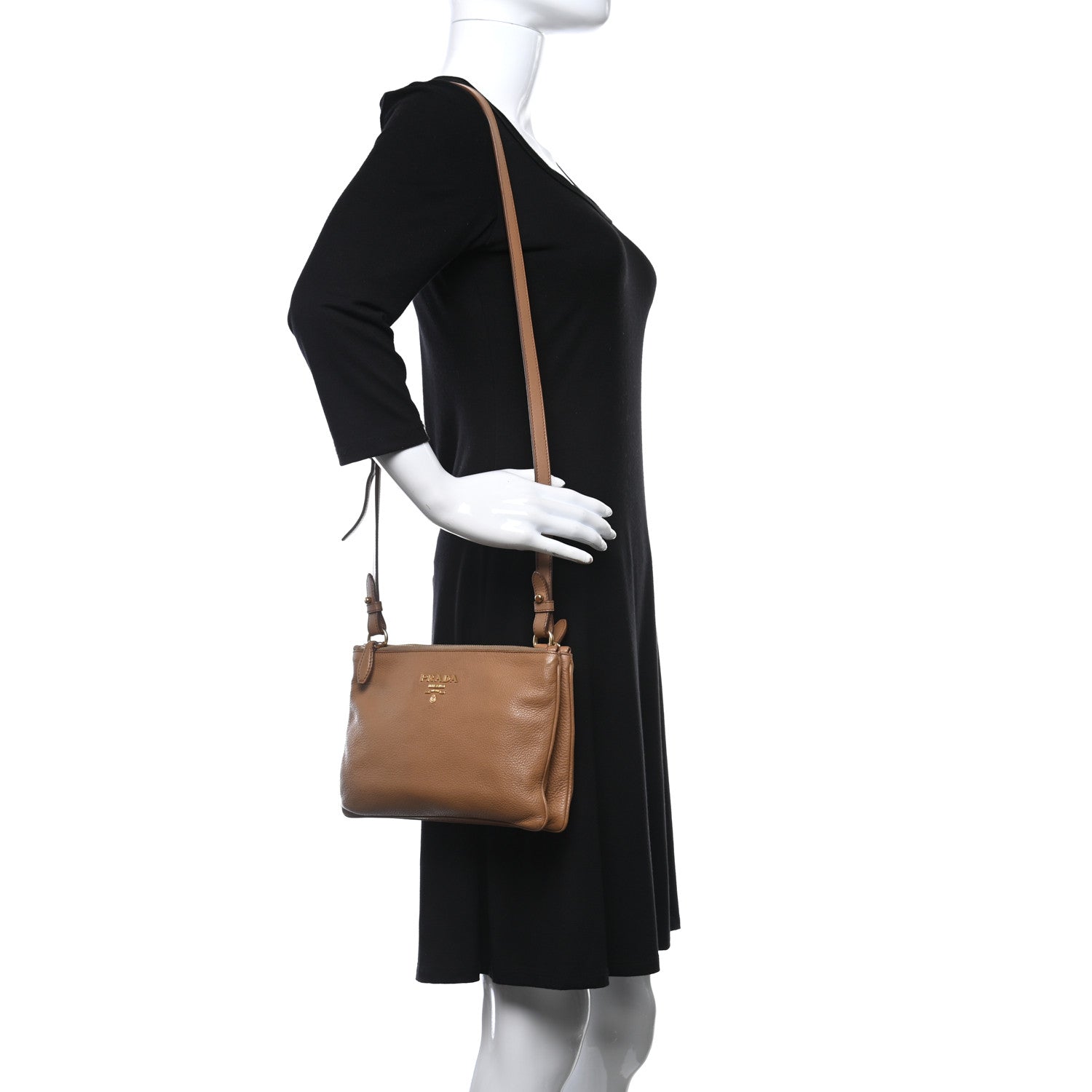 Prada Vitello Daino Double Zip Crossbody Bag Caramel 2 of 12