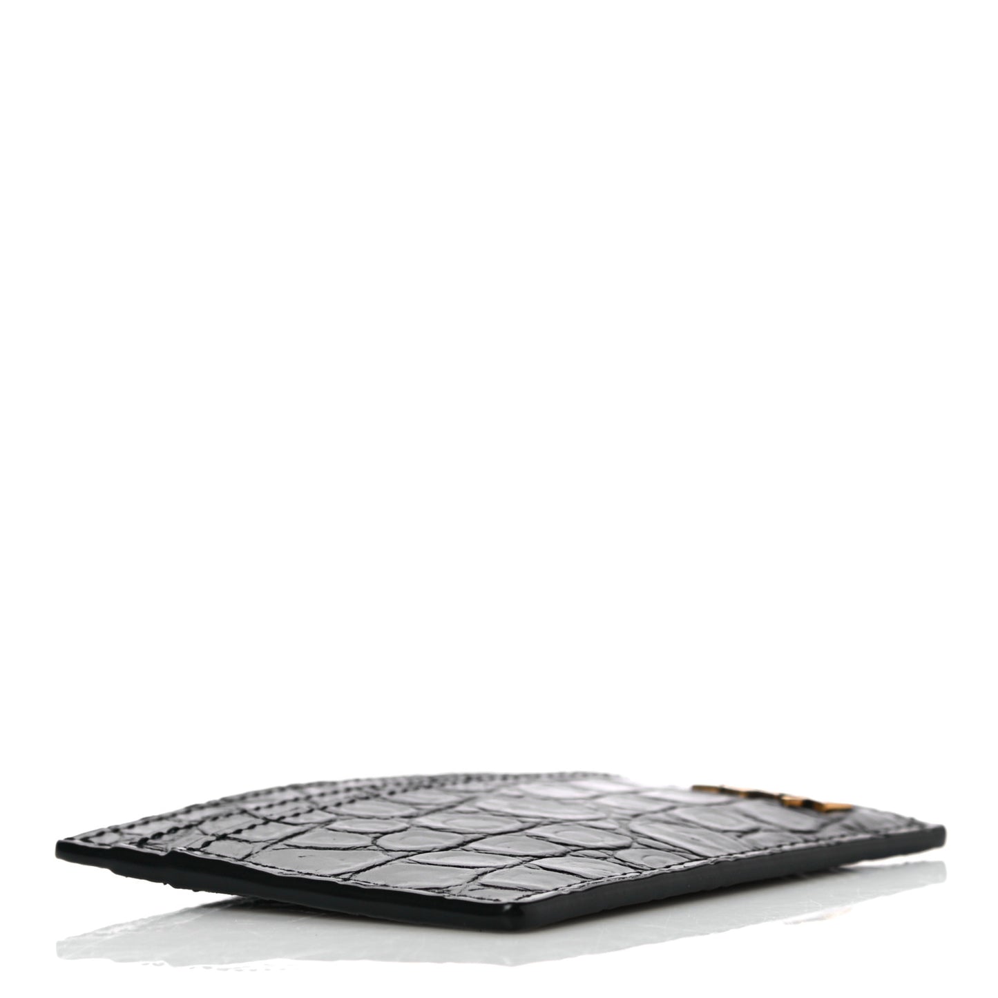 Calfskin Crocodile Embossed Monogram Tiny Cassandra Credit Card Case Black