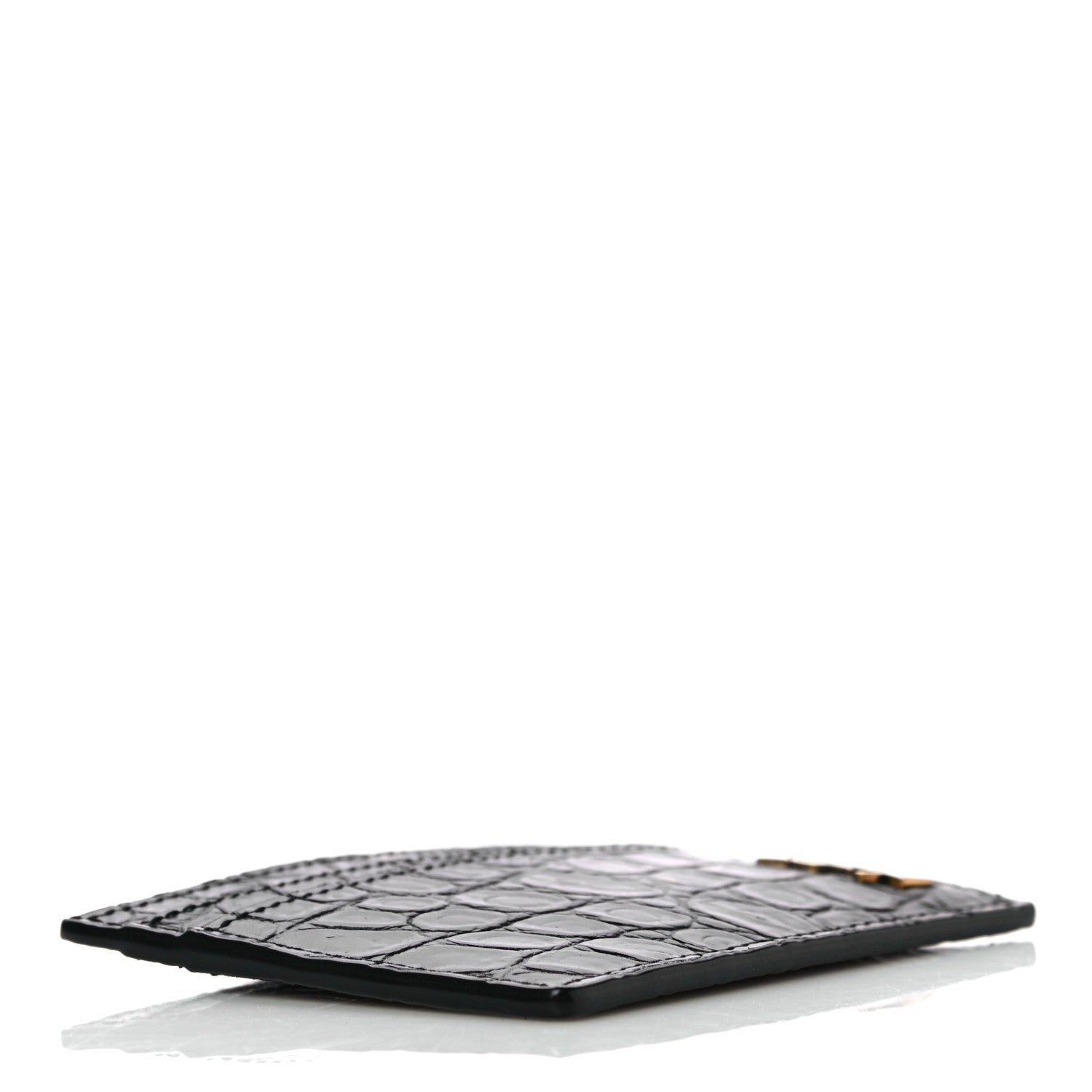 Saint Laurent Calfskin Crocodile Embossed Monogram Tiny Cassandra Credit Card Case Black 4 of 11