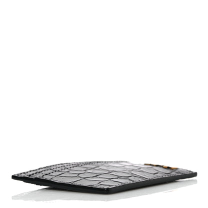 Saint Laurent Calfskin Crocodile Embossed Monogram Tiny Cassandra Credit Card Case Black 4 of 11