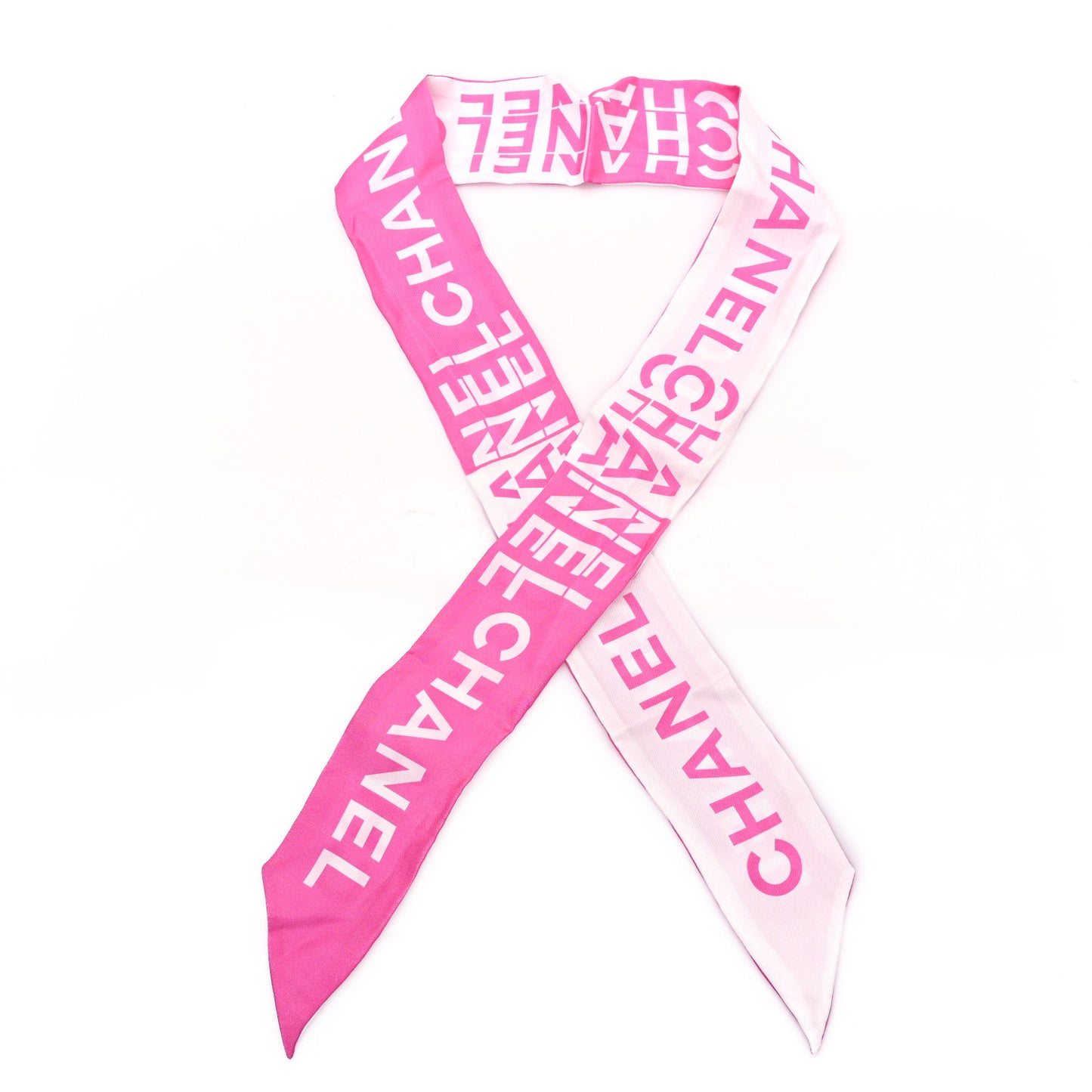 Silk Logo Slim Bandeau Scarf Fuchsia White