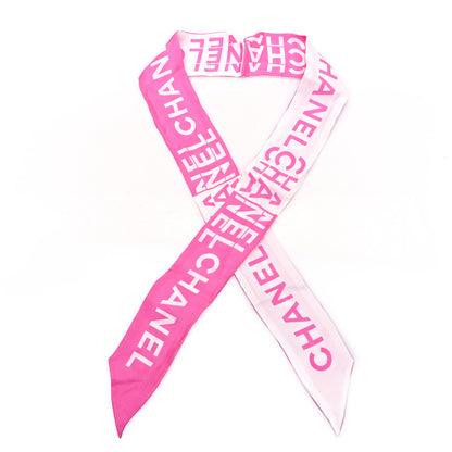 Chanel Silk Logo Slim Bandeau Scarf Fuchsia White 1 of 3