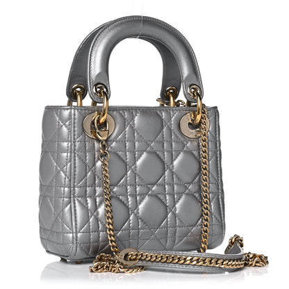 Christian Dior Metallic Lambskin Cannage Mini Lady Dior Grey 3 of 15