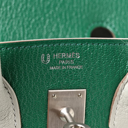Hermes Chevre Mysore Horseshoe Birkin 25 Vert Vertigo Gris Perle 6 of 11
