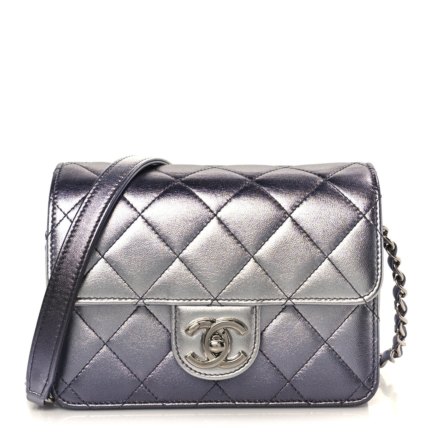 Chanel Metallic Lambskin Like A Wallet Flap Silvery Black 1 of 11