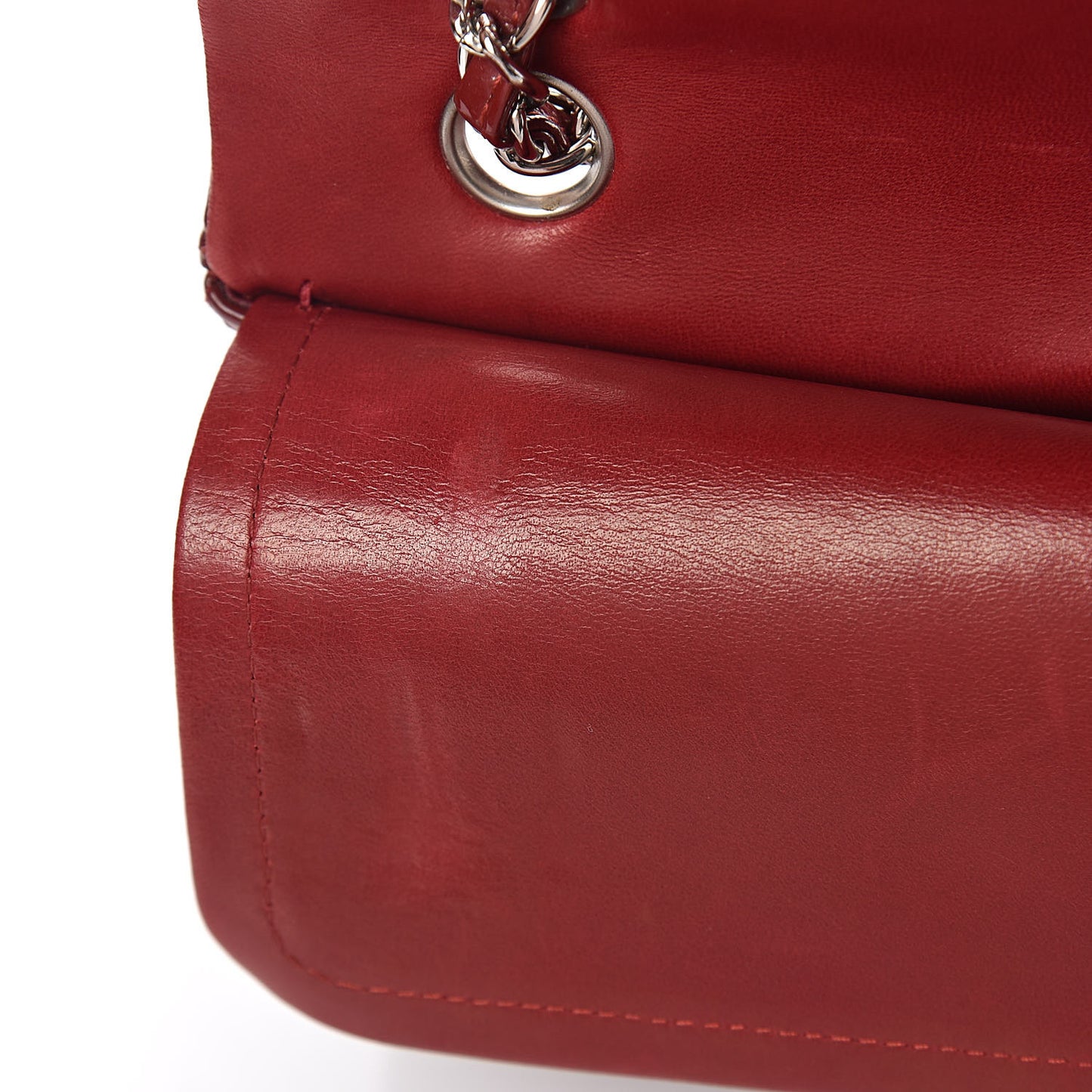 Patent Calfskin Quilted Medium Double Flap Red