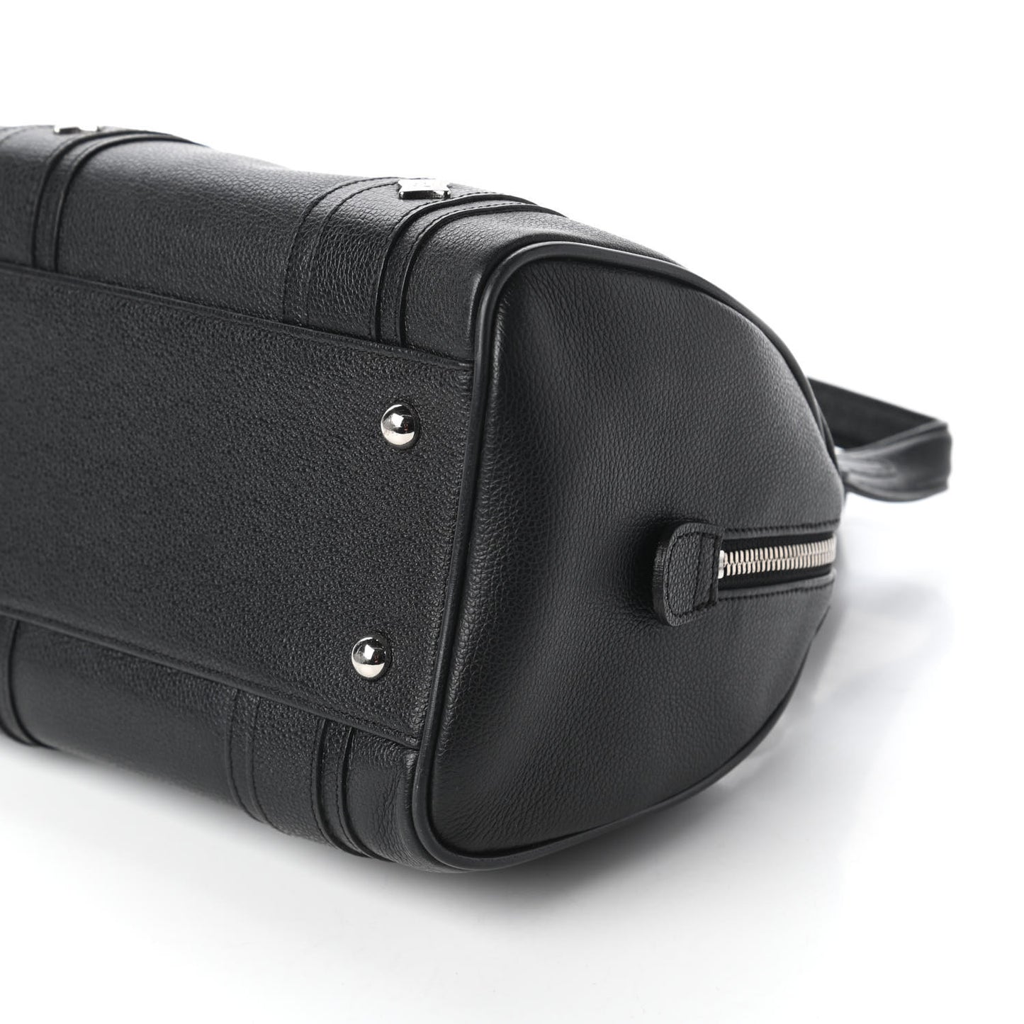 Grained Calfskin Studded Boston Bag Black