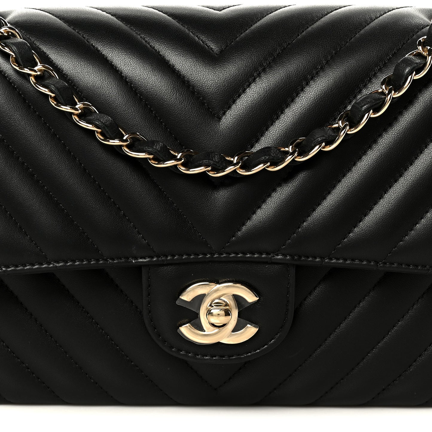 Lambskin Chevron Quilted Medium Double Flap Black