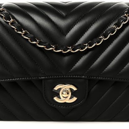Chanel Lambskin Chevron Quilted Medium Double Flap Black 9 of 11