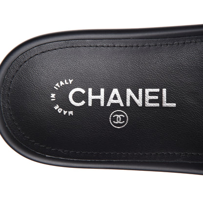 Chanel Tweed Lambskin Chain Flat Sandals 38 Black Multicolor 6 of 10