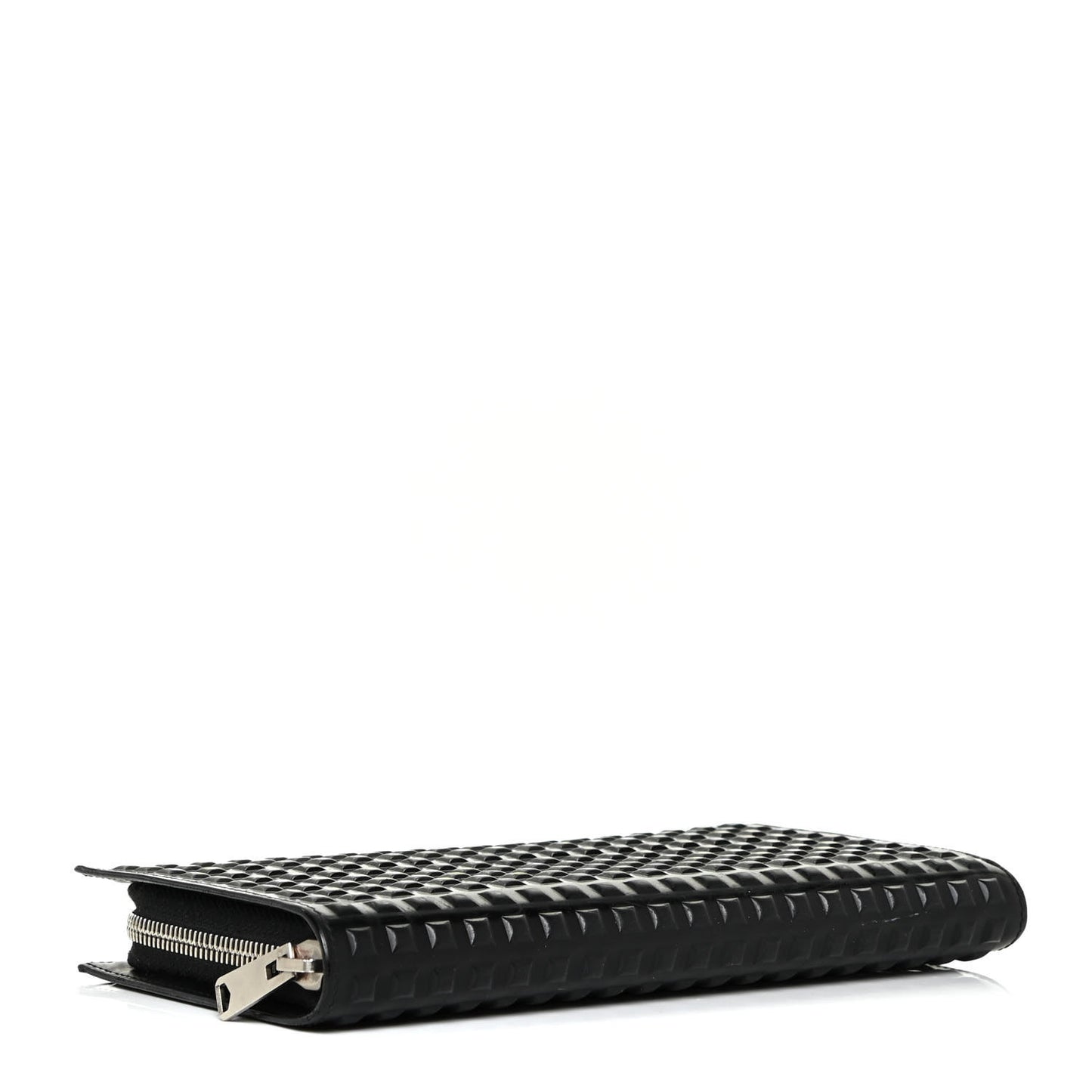 Calfskin Grid Embossed Zip Around Wallet Black