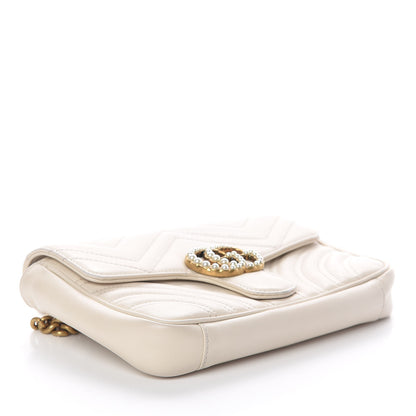 Gucci Calfskin Matelasse Pearly GG Marmont Chain Belt Bag Mystic White 4 of 11