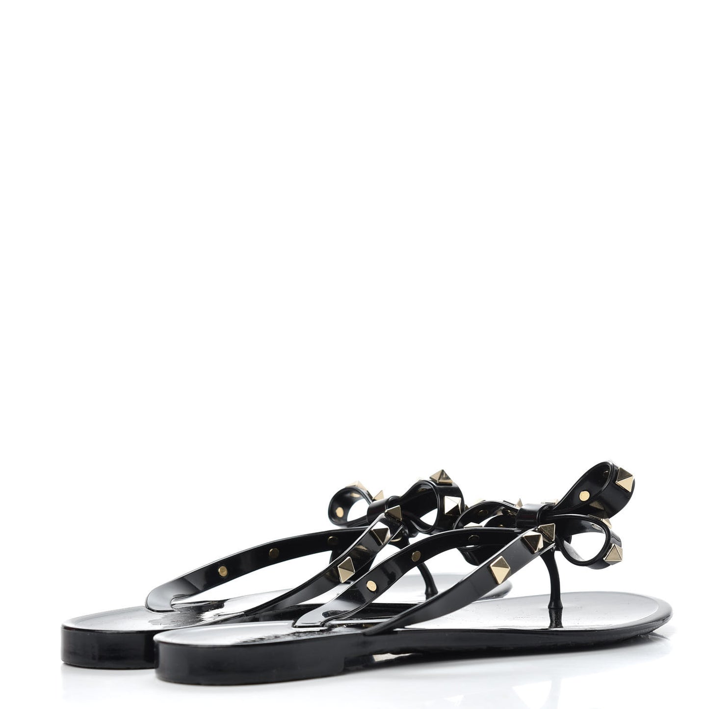 PVC Jelly Rockstud Bow Thong Sandals 37 Black