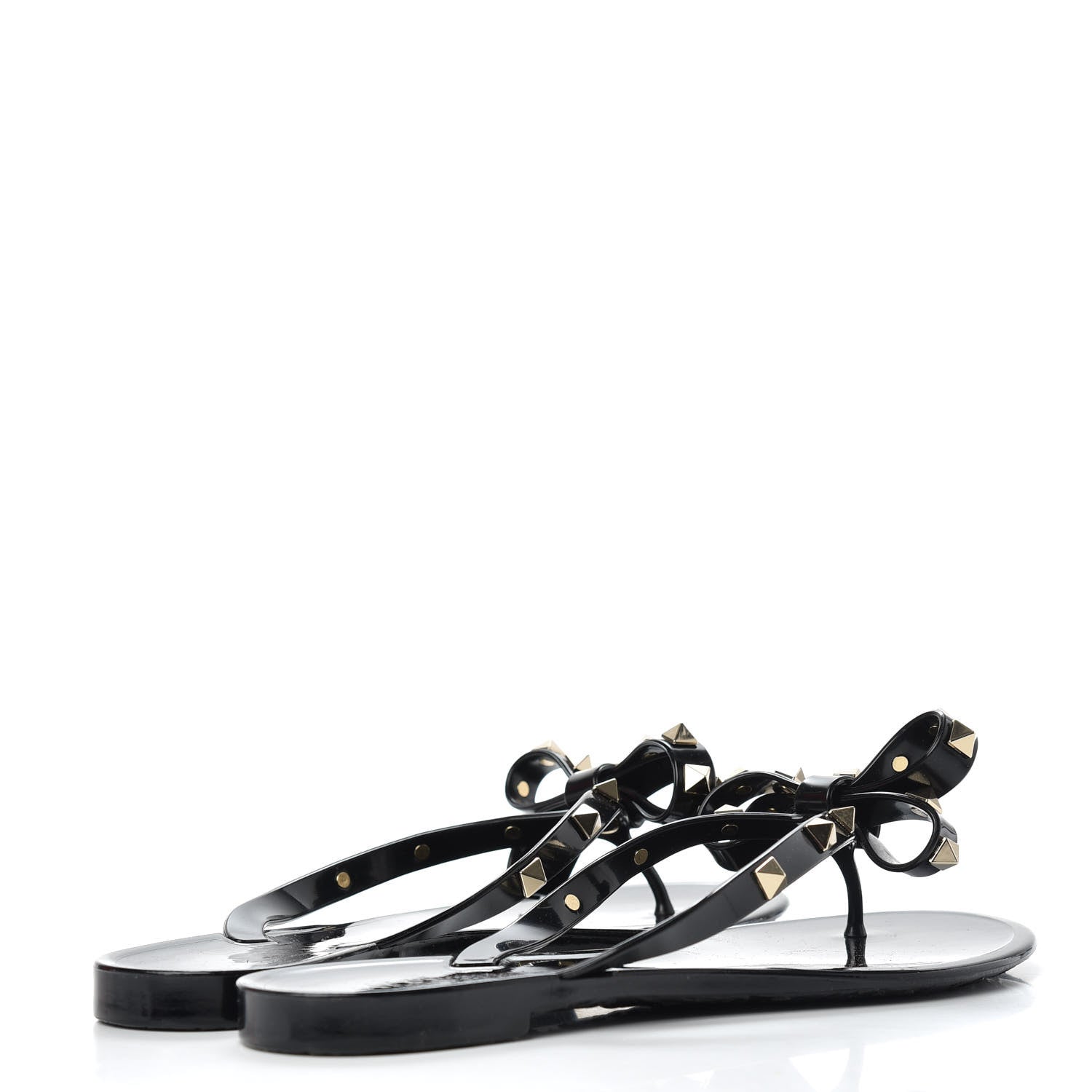 Valentino Garavani PVC Jelly Rockstud Bow Thong Sandals 37 Black 4 of 10