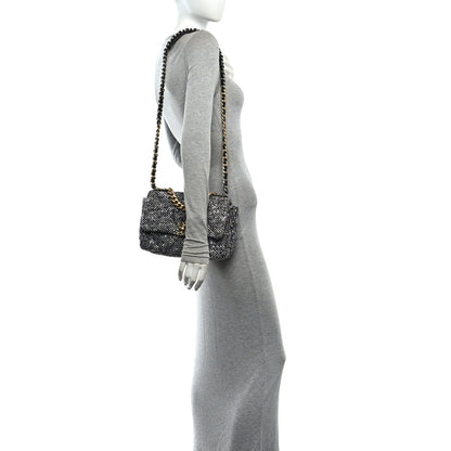 Chanel Tweed Quilted Medium Chanel 19 Flap Black White 2 of 12