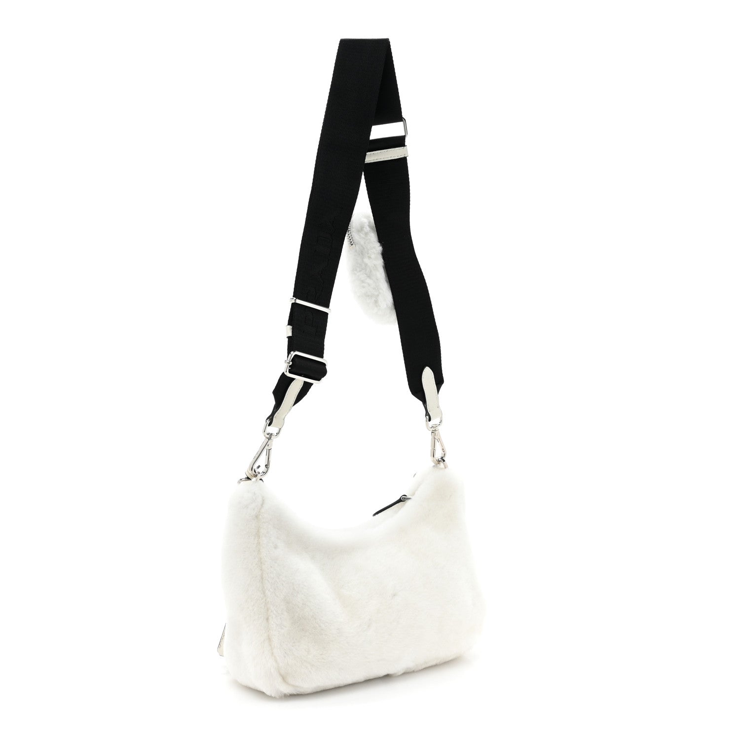 Prada Shearling Logo Embroidered Re-Edition 2005 Shoulder Bag White Black 3 of 8
