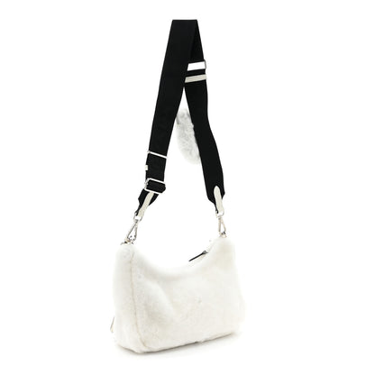 Prada Shearling Logo Embroidered Re-Edition 2005 Shoulder Bag White Black 3 of 8