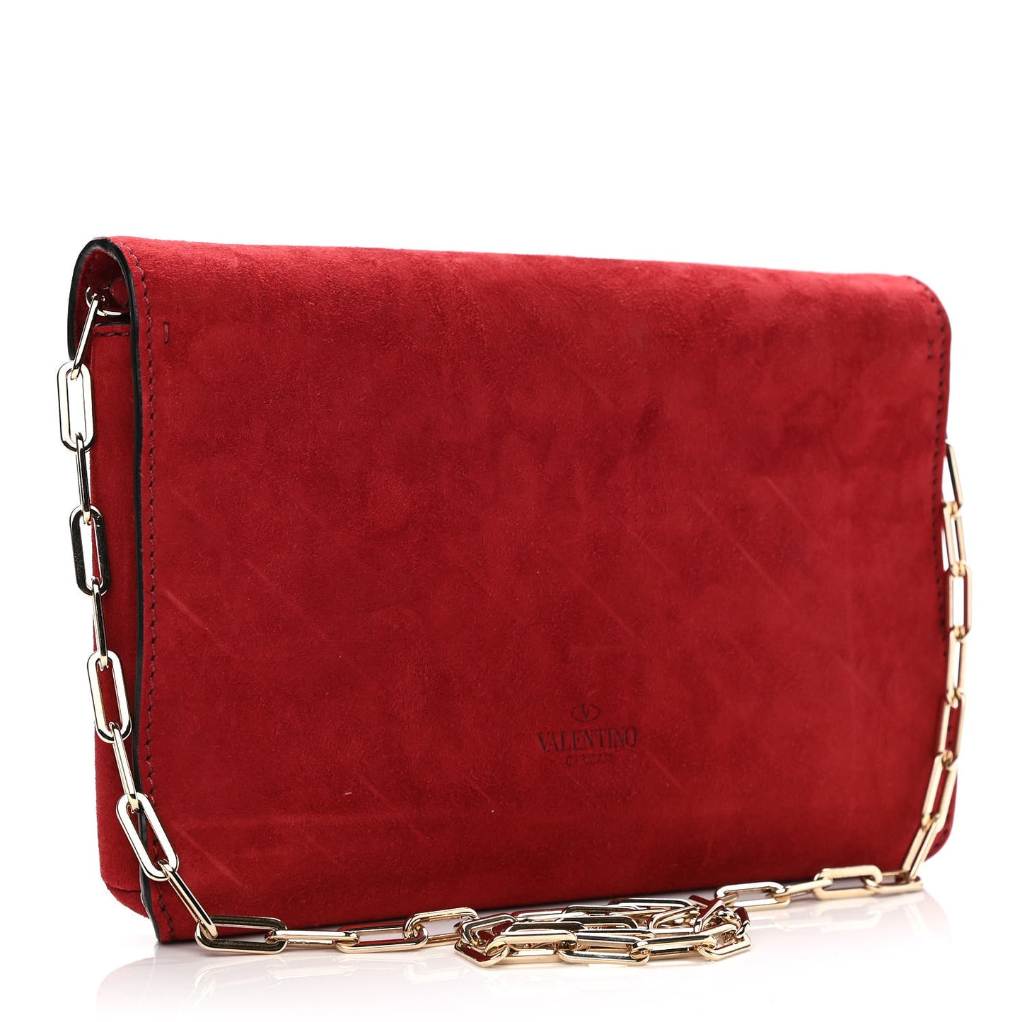 Suede V Rivet Chain Clutch Red