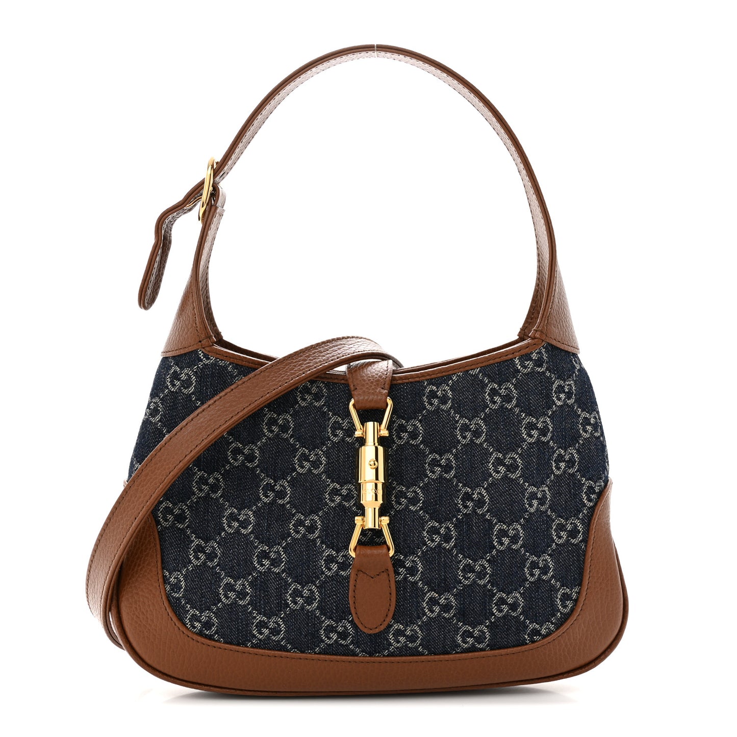 New Denim GG Monogram Calfskin Small Jackie 1961 Hobo Blue Tea Cuir