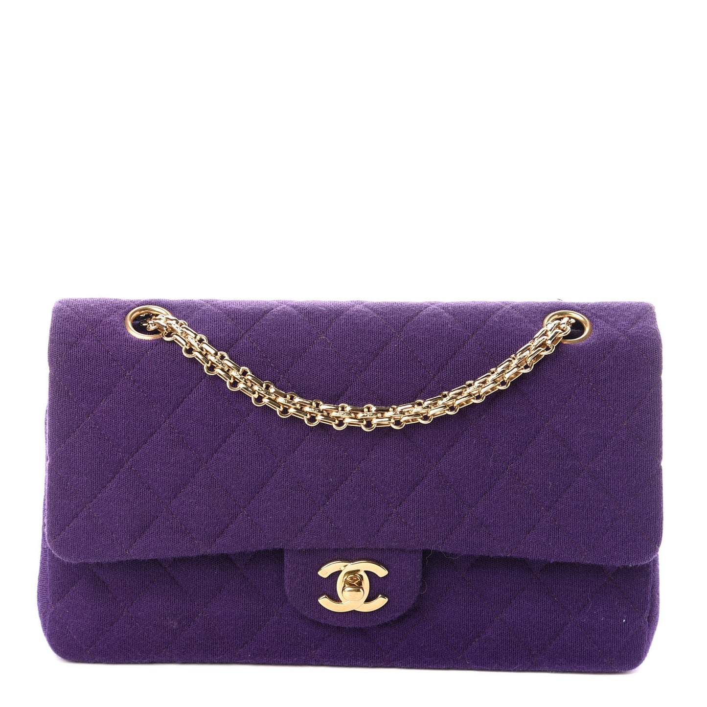 Jersey Quilted Medium Double Flap Bijoux Chain Purple