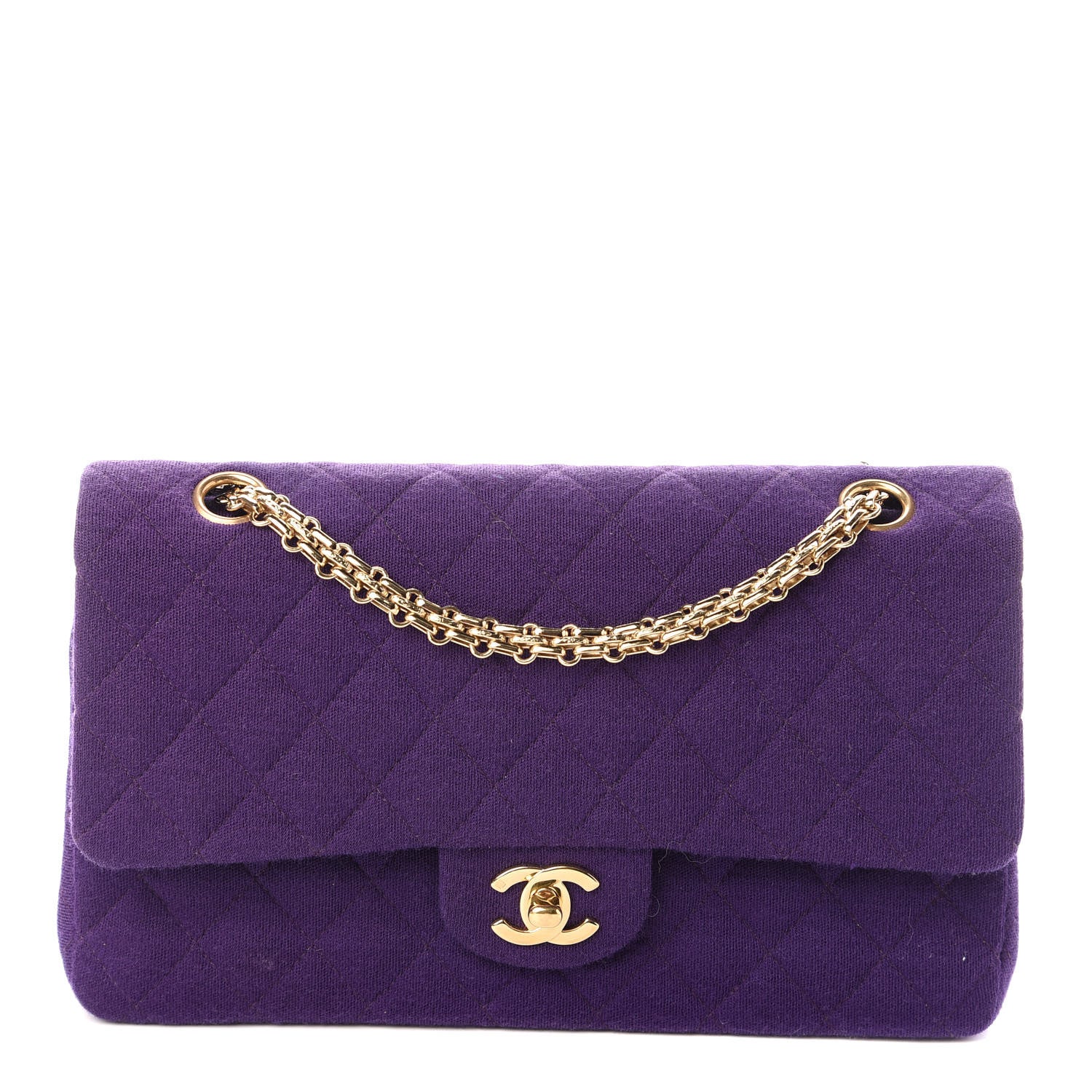 Chanel Jersey Quilted Medium Double Flap Bijoux Chain Purple 1 of 9