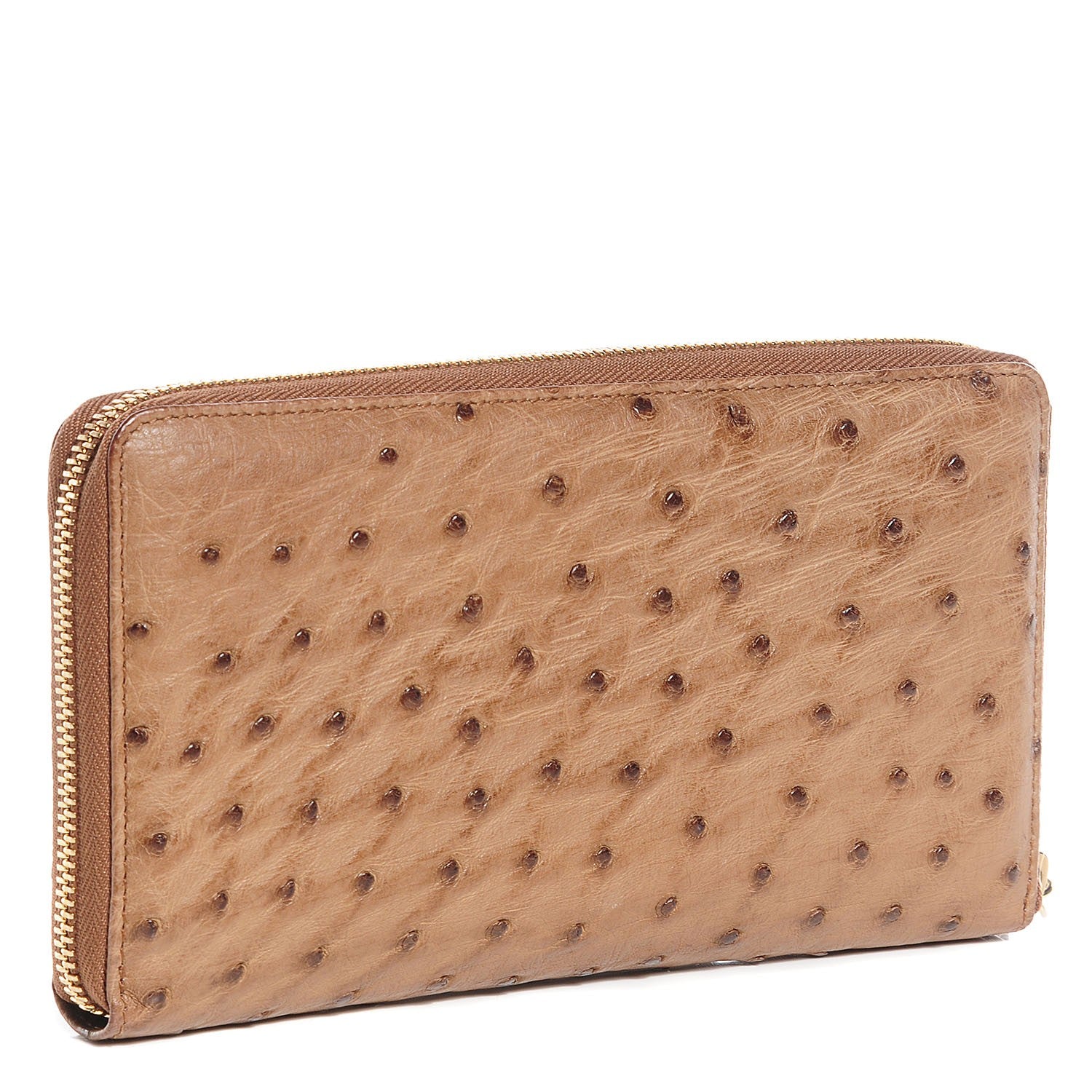 Gucci Ostrich Bamboo Zip Around Wallet Dark Beige 3 of 8