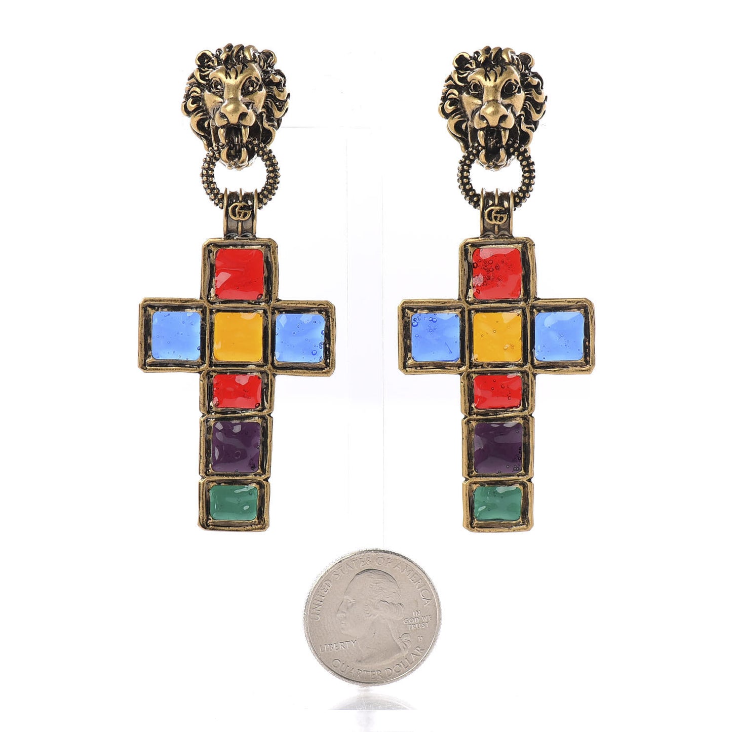 Metal Enamel Lion Cross Clip On Earrings Multicolor
