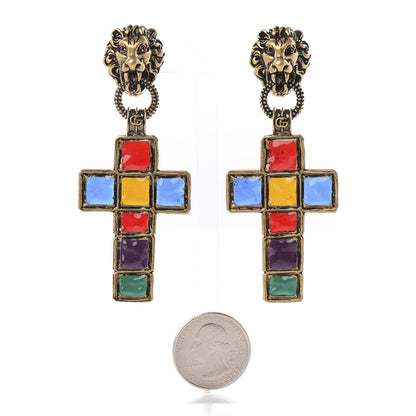 Gucci Metal Enamel Lion Cross Clip On Earrings Multicolor 2 of 4