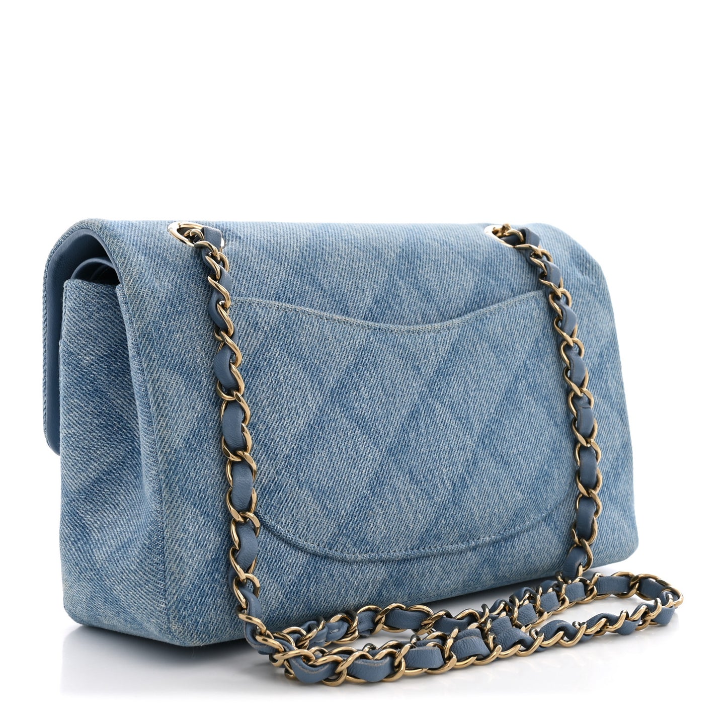 Printed Denim Quilted Small Double Flap Light Blue