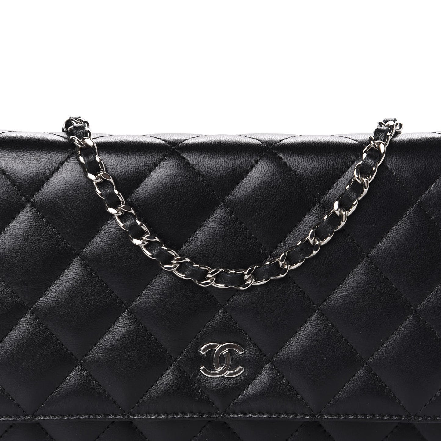 Lambskin Quilted Wallet On Chain WOC Black