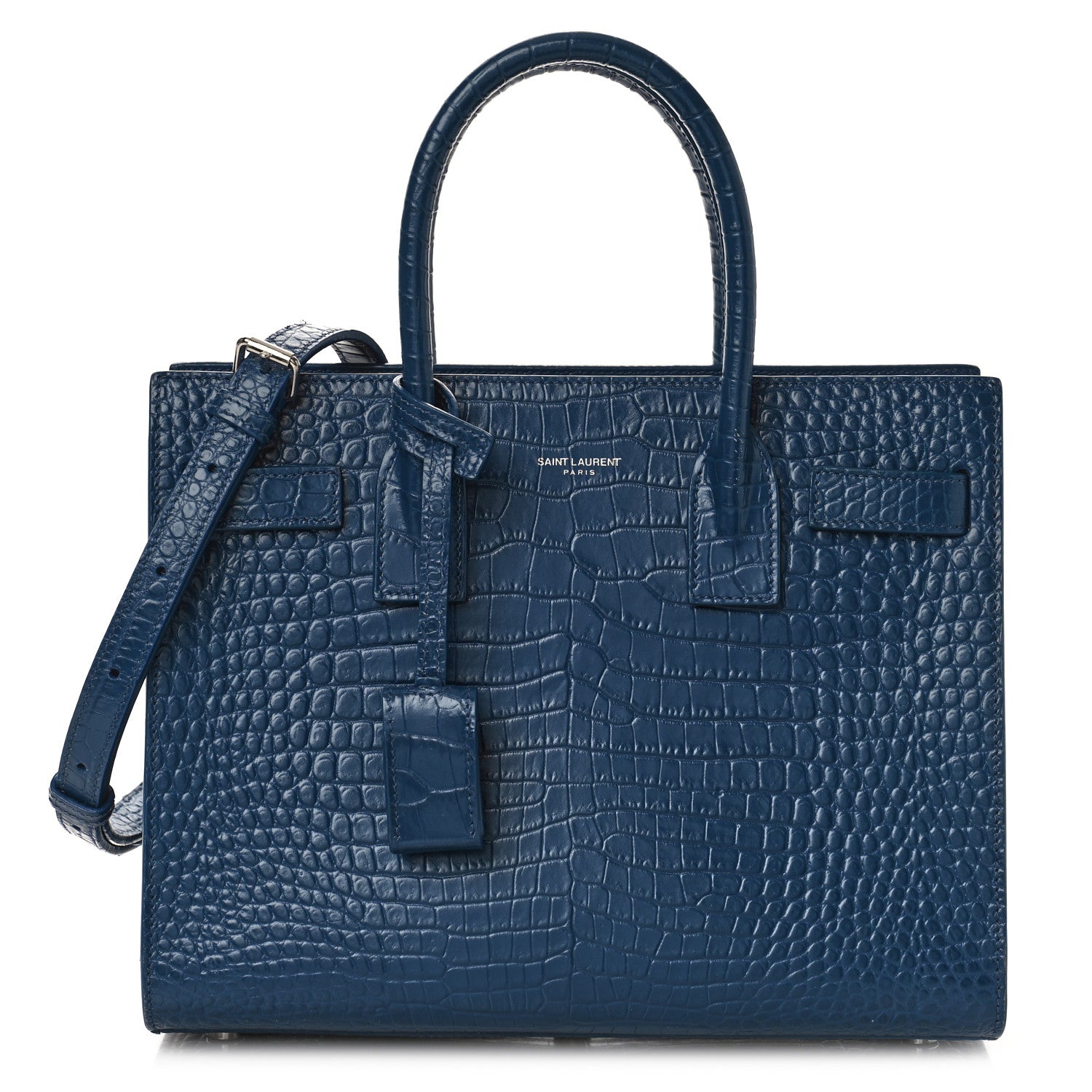 Saint Laurent Calfskin Crocodile Embossed Small Sac de Jour Blue 4 of 14